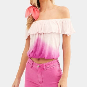 FREE PEOPLE Cora Lee off the shoulder top pink ombré cropped pink size small NEW